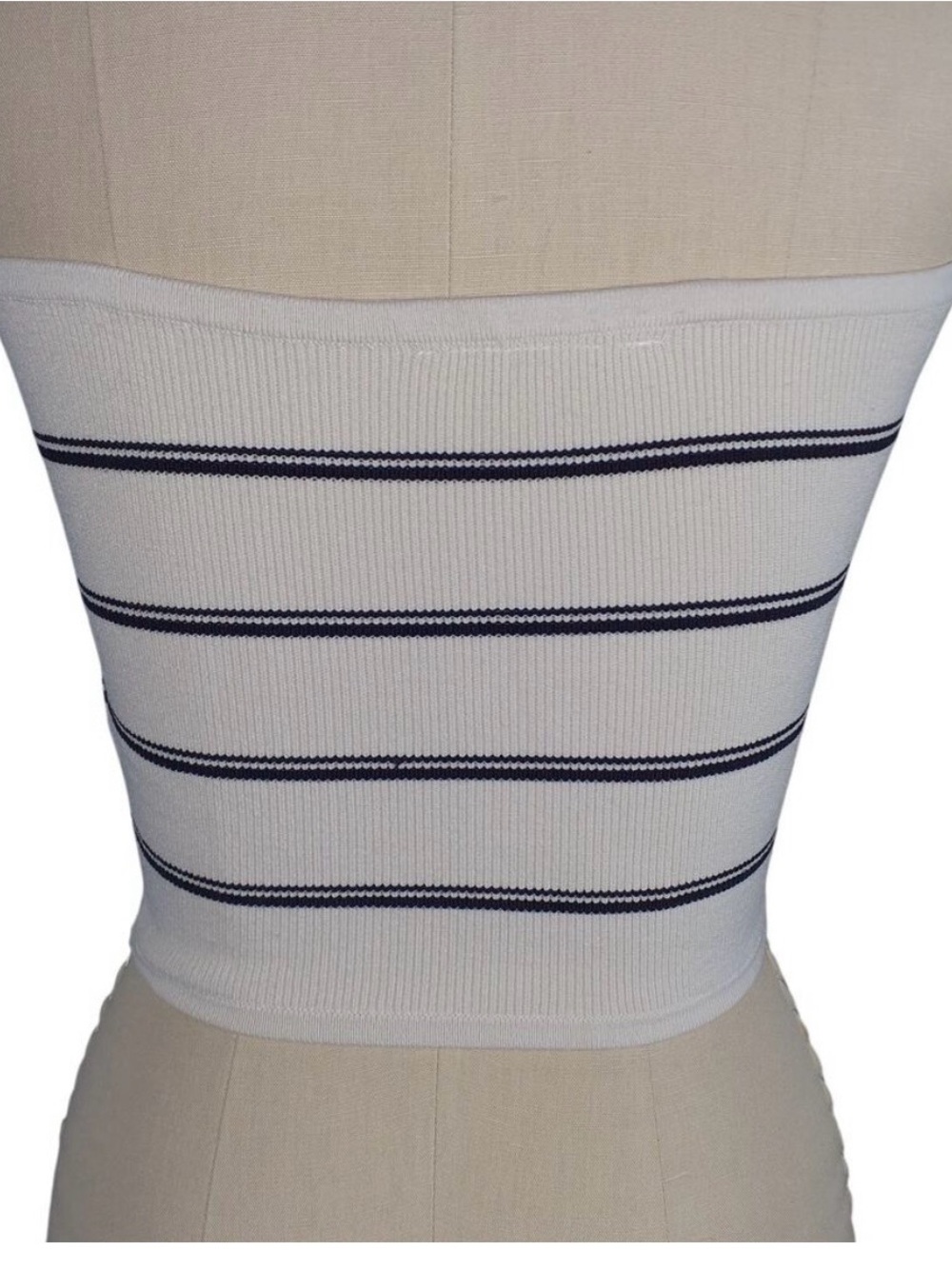 l*space White Ribbed Strapless Crop Top with black  Stripes